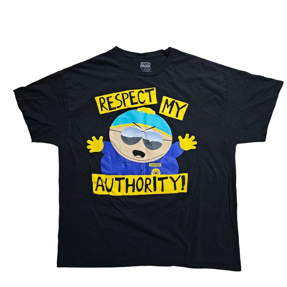 South Park Men XL Black Respect My Authority Cartman Graphic T-Shirt Tee